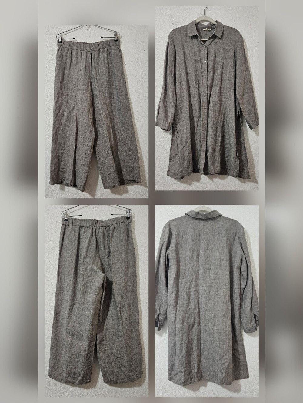 Eileen Fisher 100% Organic Linen 2pc Set Tunic & Wide Leg Pants Lagenlook